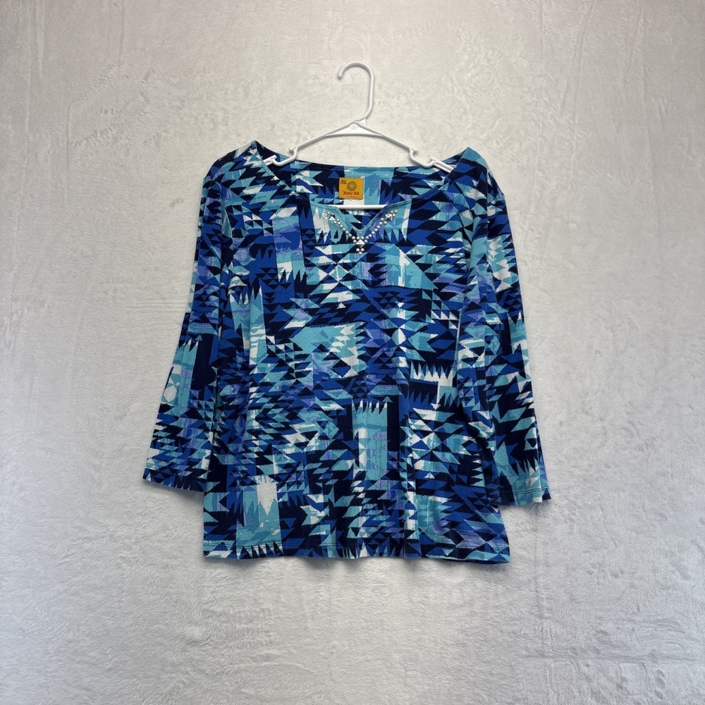 Ruby Rd Top Tank Set Women's XL Blue White Pullover Blouse Summer Embellished
